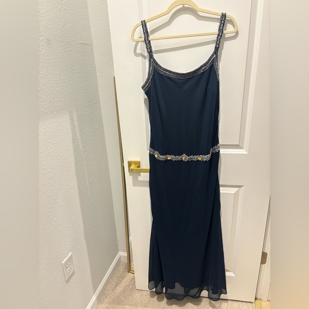 VINTAGE J Kara Navy Drop Waist Dress Beaded Fairy Y2K